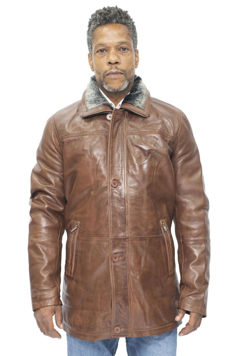 Brauner Leder-Trenchcoat für Herren