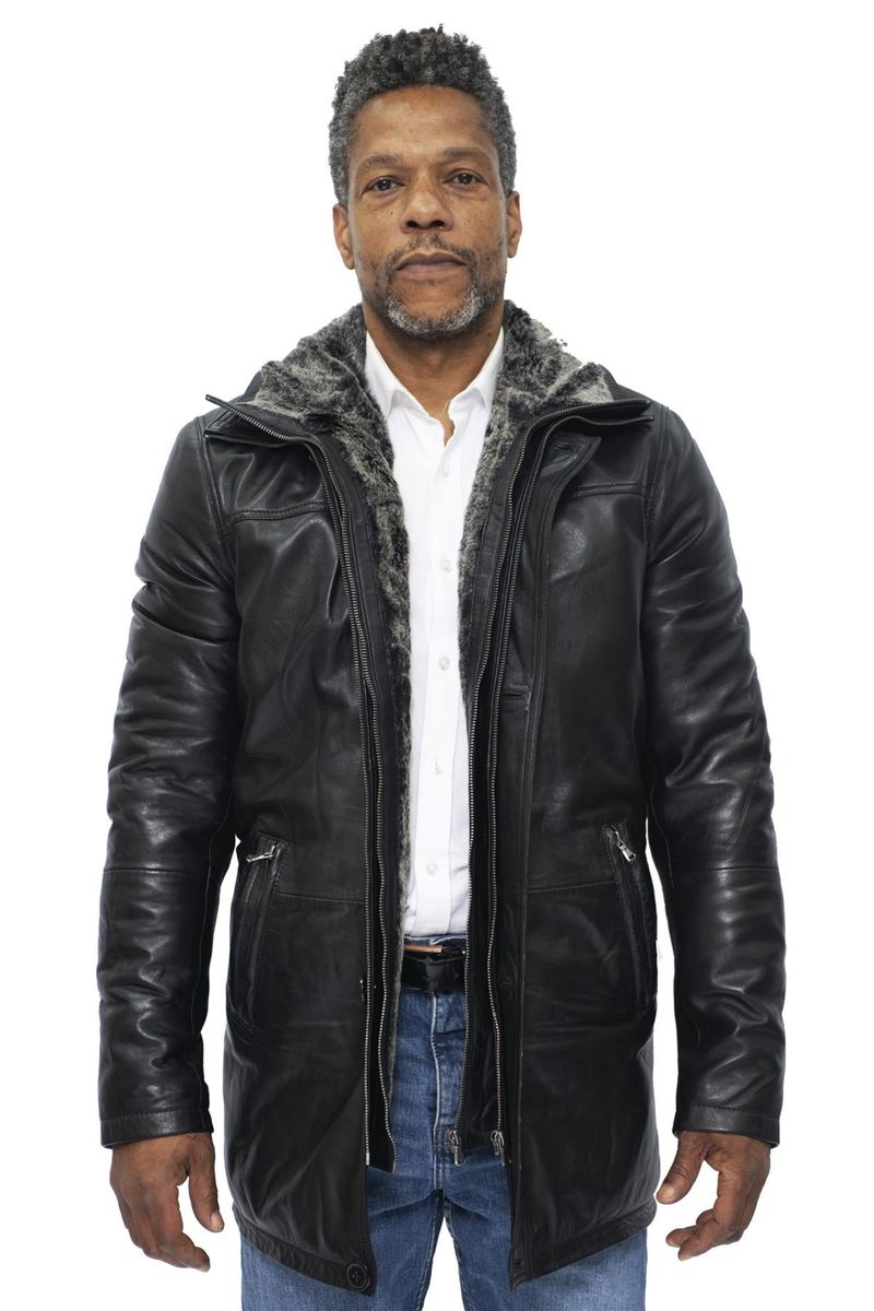 Brauner Leder-Trenchcoat für Herren
