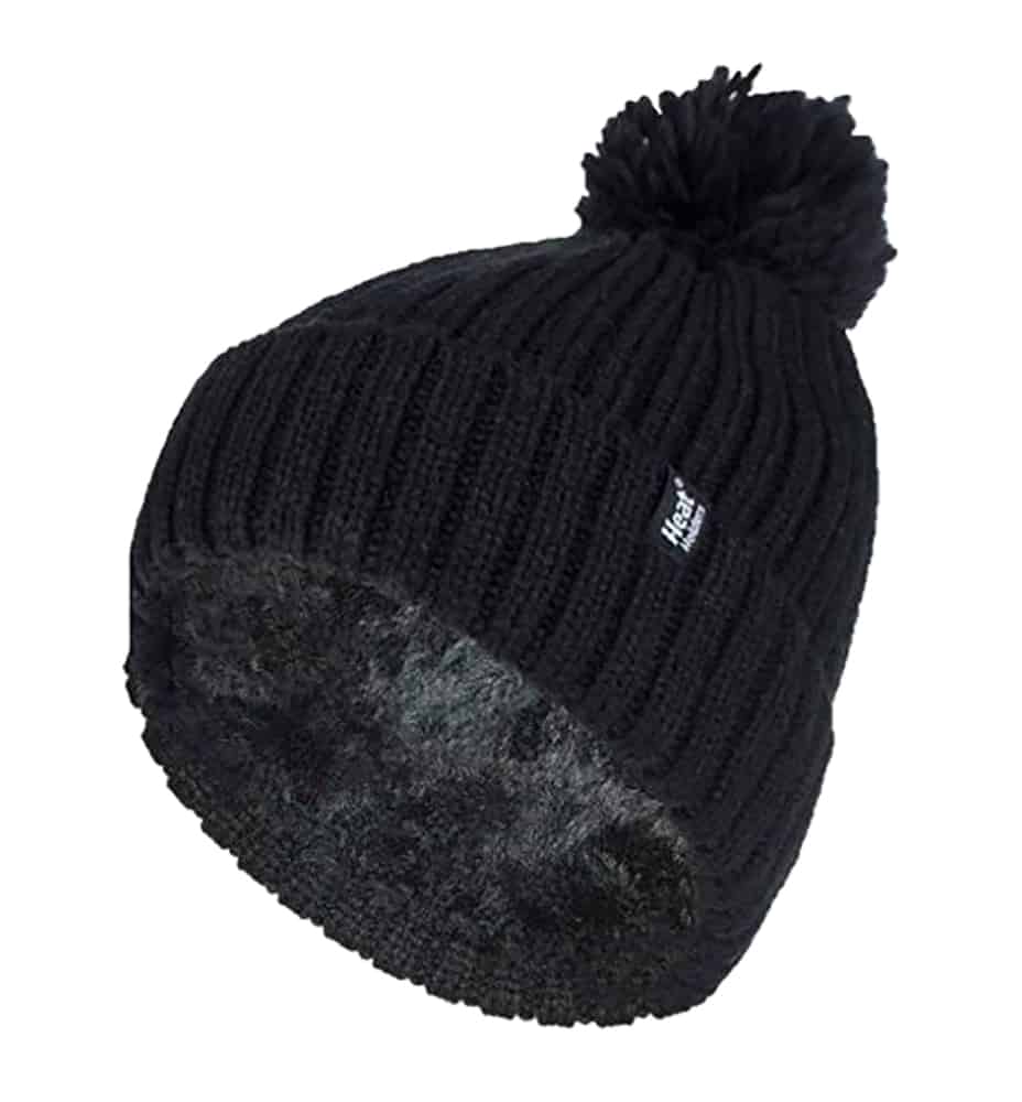 Ladies Ribbed Cuffed Thermal isoliert Winter Pom Pom Bommelmütze