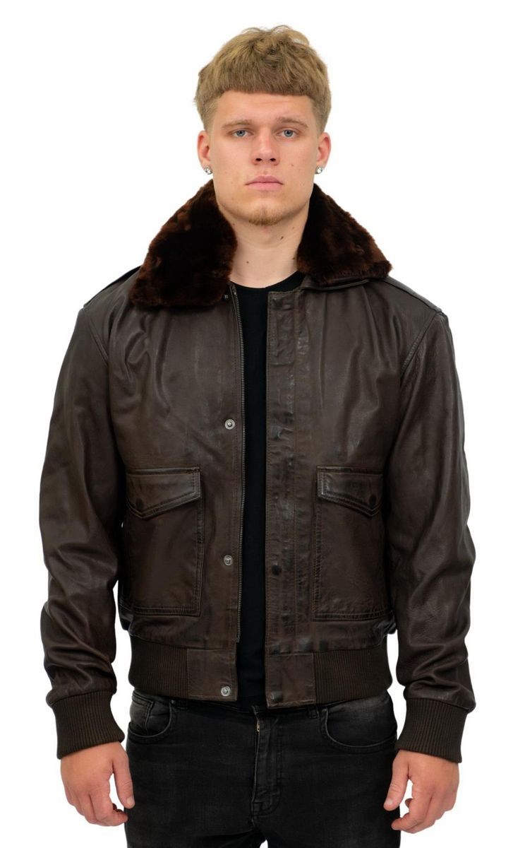 Herren-Bomberjacke aus braunem Leder