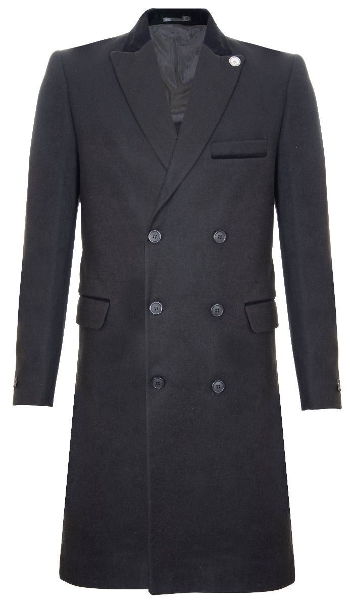 Herren Schwarzer Zweireihiger Crombie Mantel