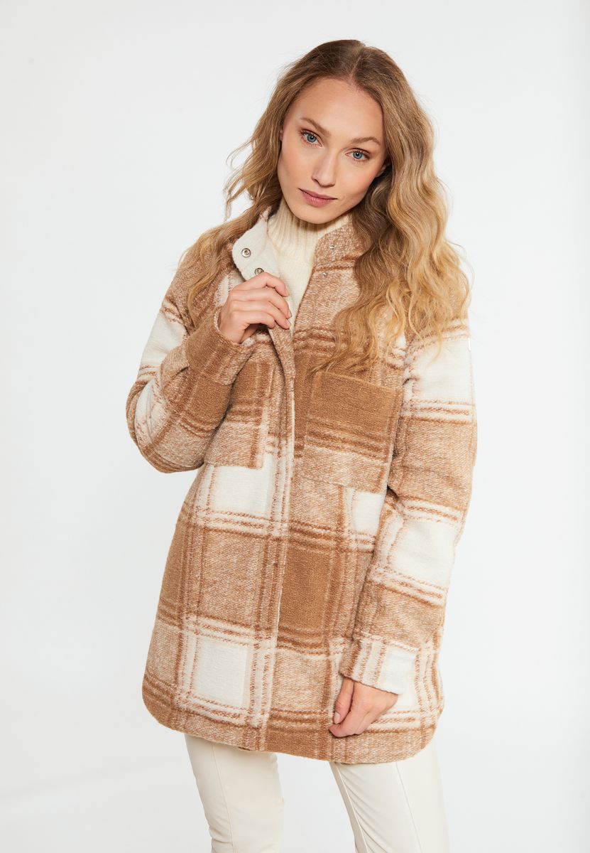 Oversized Karo-Hemdjacke aus Wollmix