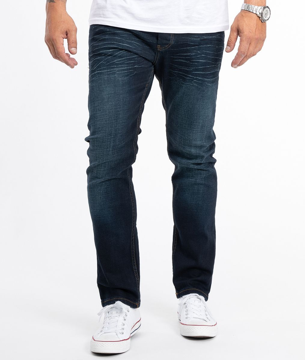 Dunkelblaue Jeans mit geradem Bein