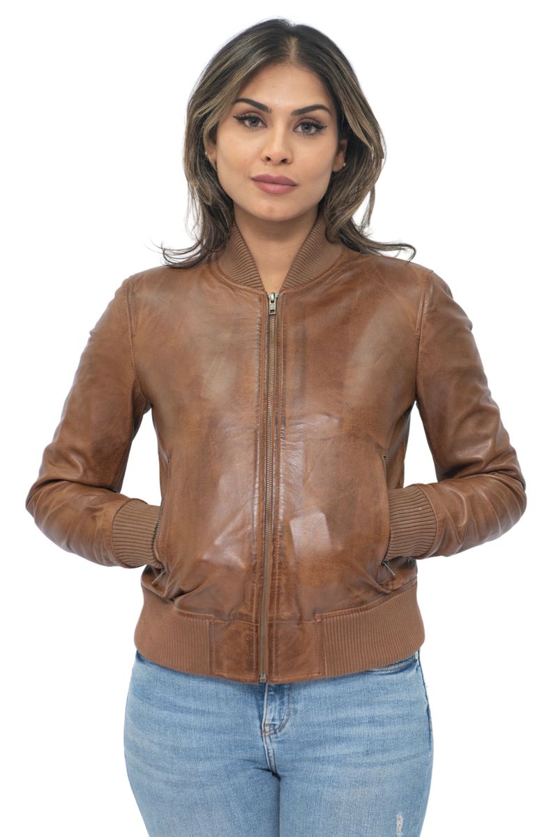 Damen Leder MA-1 Bomberjacke