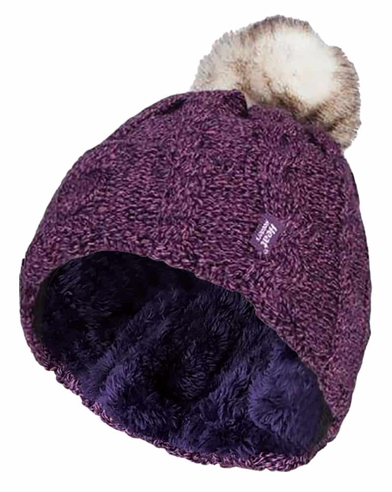 Wärmehalter - Damen Strickfleece gefütterte Thermo-Bommelmütze mit Pom Pom