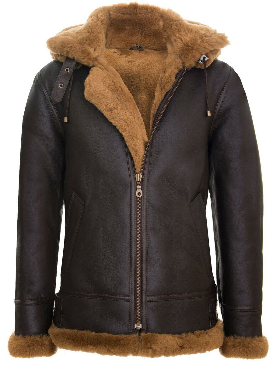 Herren B3 Fliegerjacke aus Schaffell mit Kapuze
