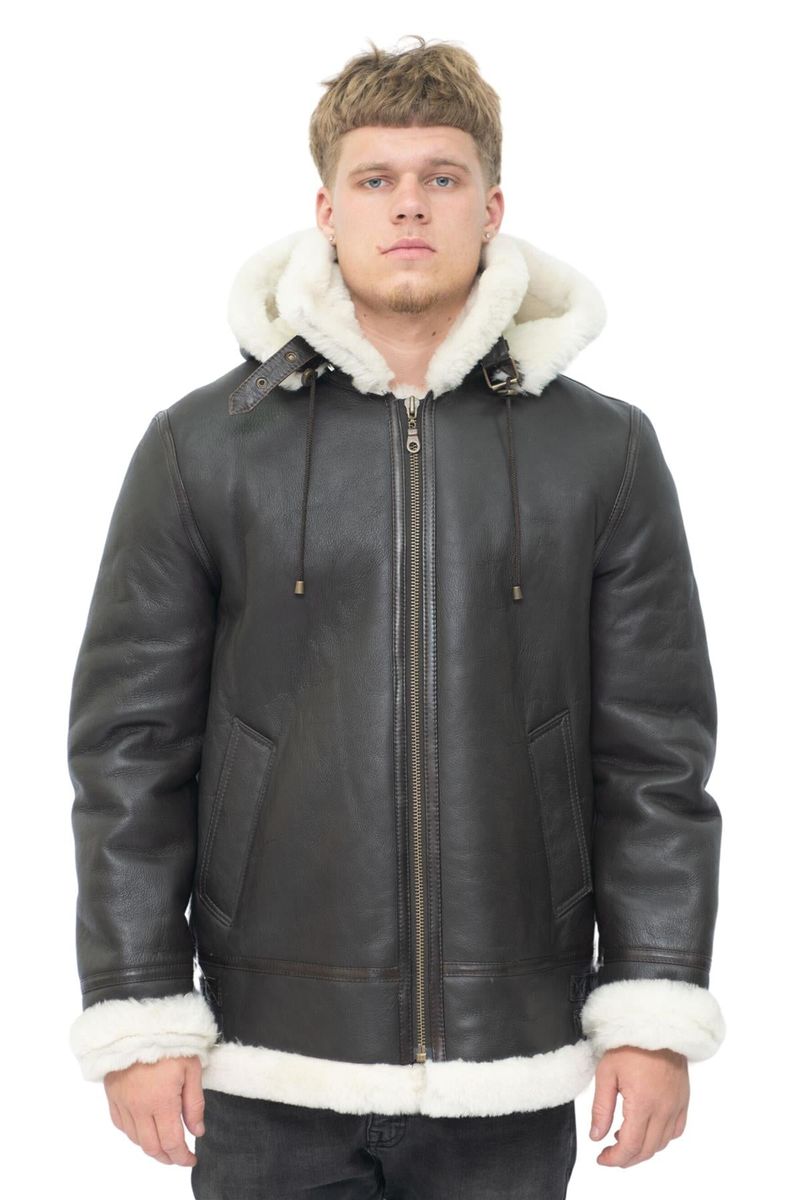 Herren B3 Fliegerjacke aus Schaffell mit Kapuze