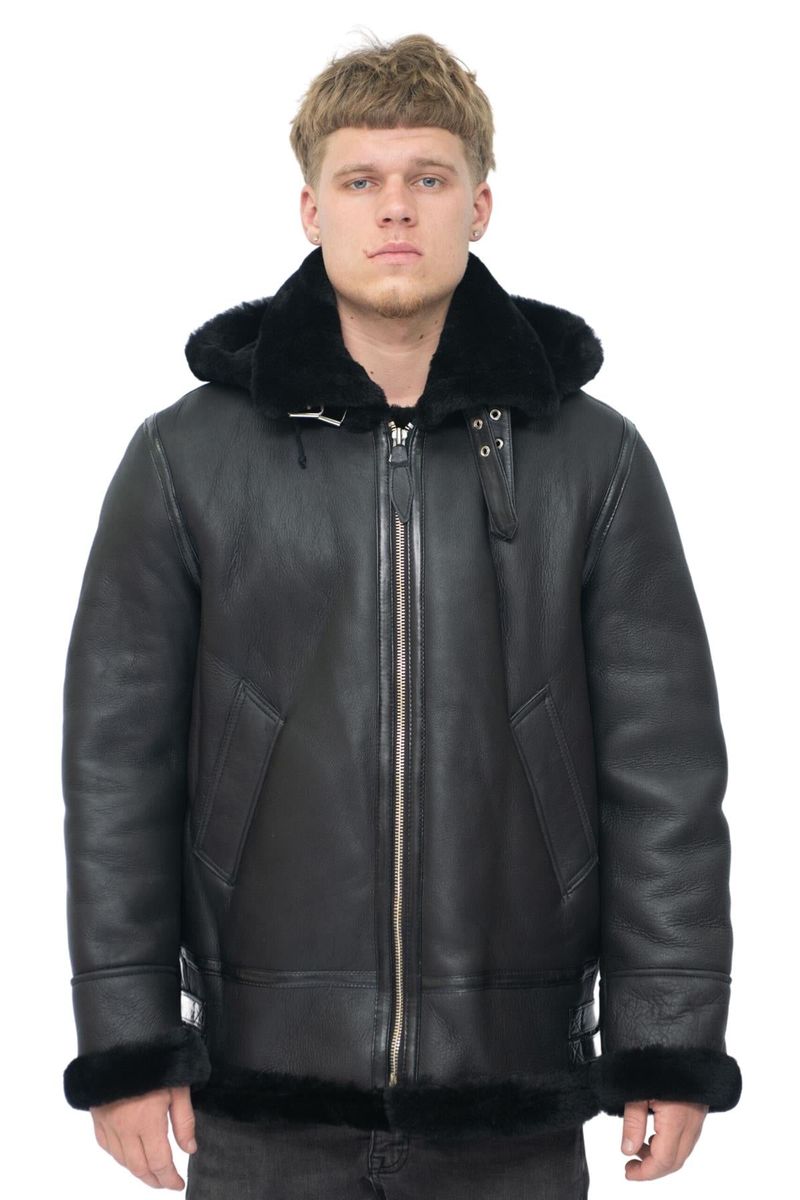 Herren B3 Fliegerjacke aus Schaffell mit Kapuze