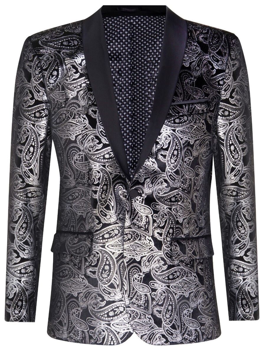 Schwarzer Paisley Samt Smoking-Blazer für Herren
