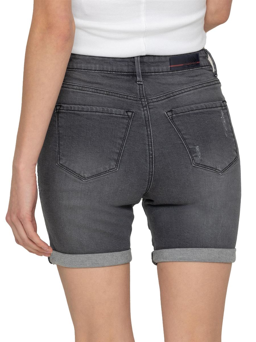 Ripped-Denim-Shorts mit hohem Bund