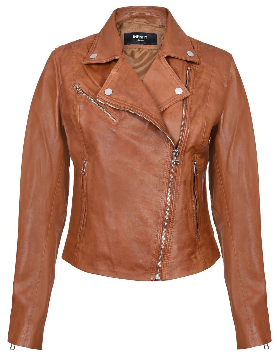 Damen Leder Biker Jacke in Rot