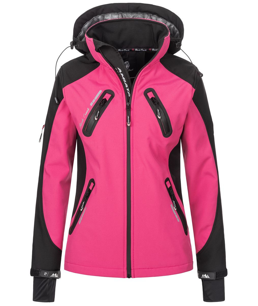 Pinke Damen Softshelljacke mit Kapuze