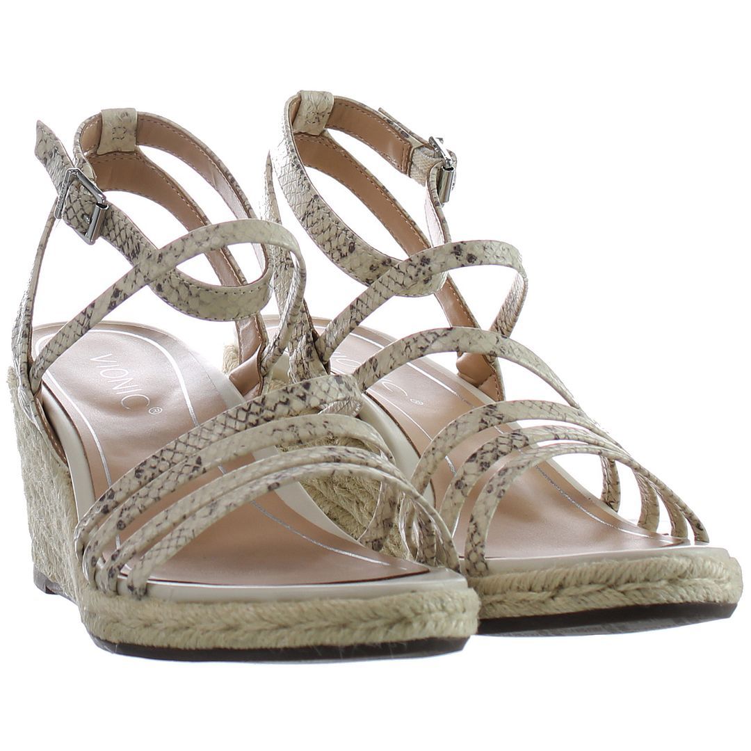 Mehrriemen-Wedge-Sandalen mit Schlangenmuster