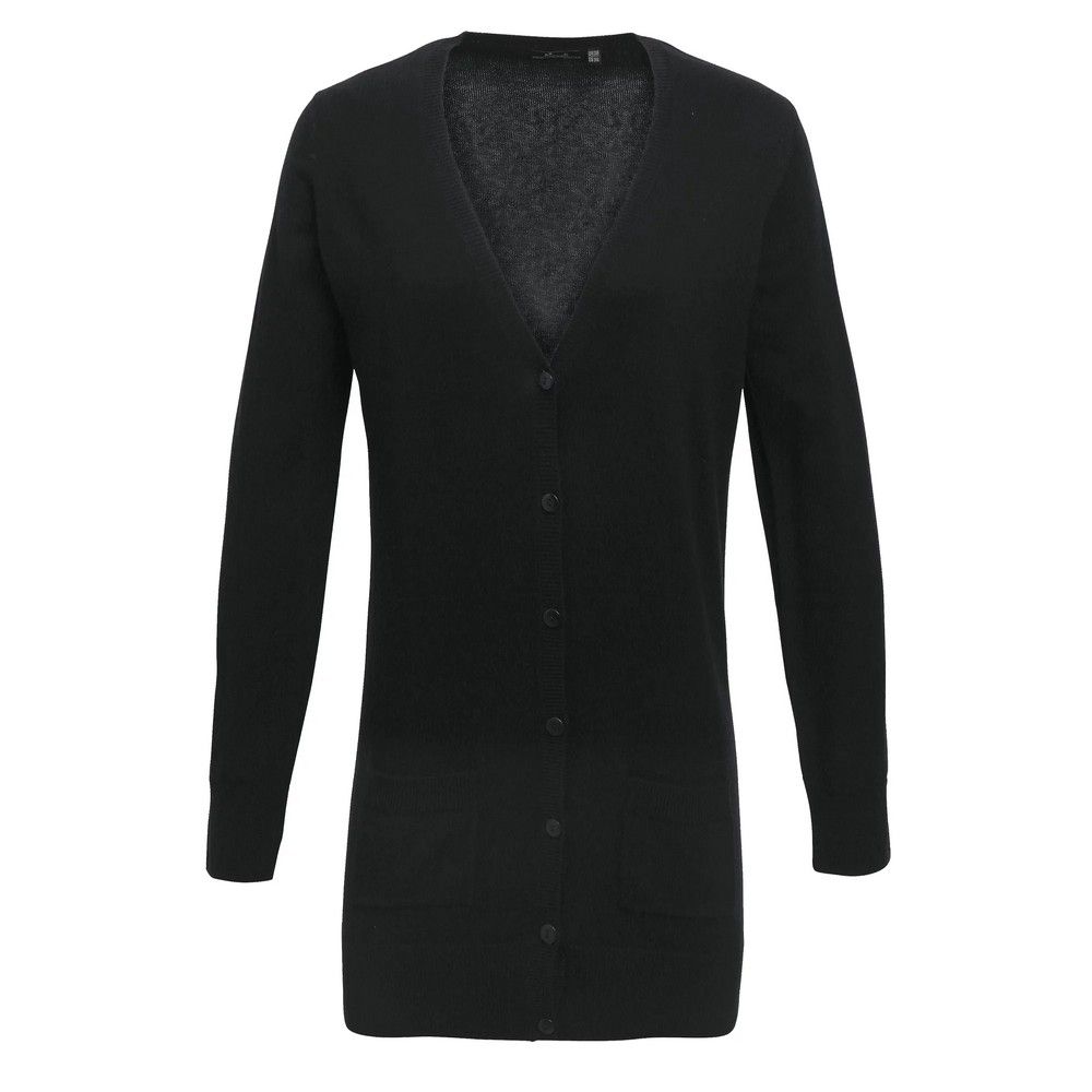 Klassische, lange Strickjacke mit V-Ausschnitt
