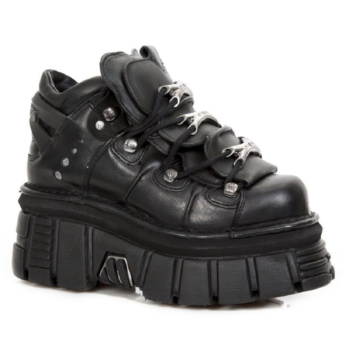 Schwarze Leder Plateaustiefeletten