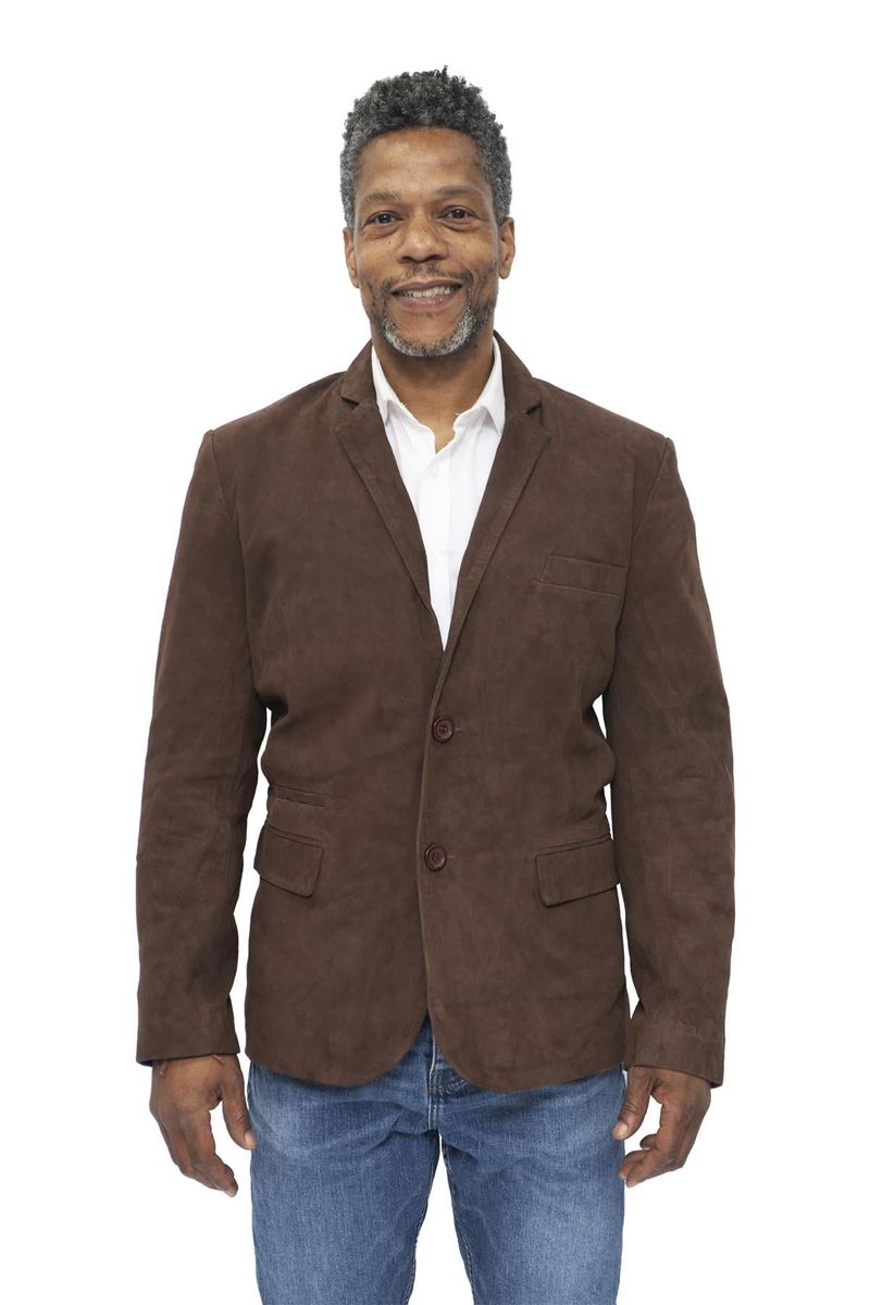 Schmal geschnittener Ziegenveloursleder-Blazer