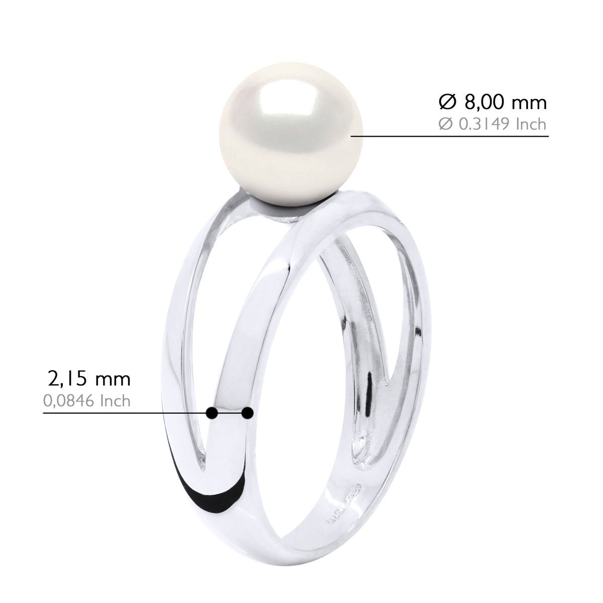 Weißgoldring mit geteilter Ringschiene und Perle