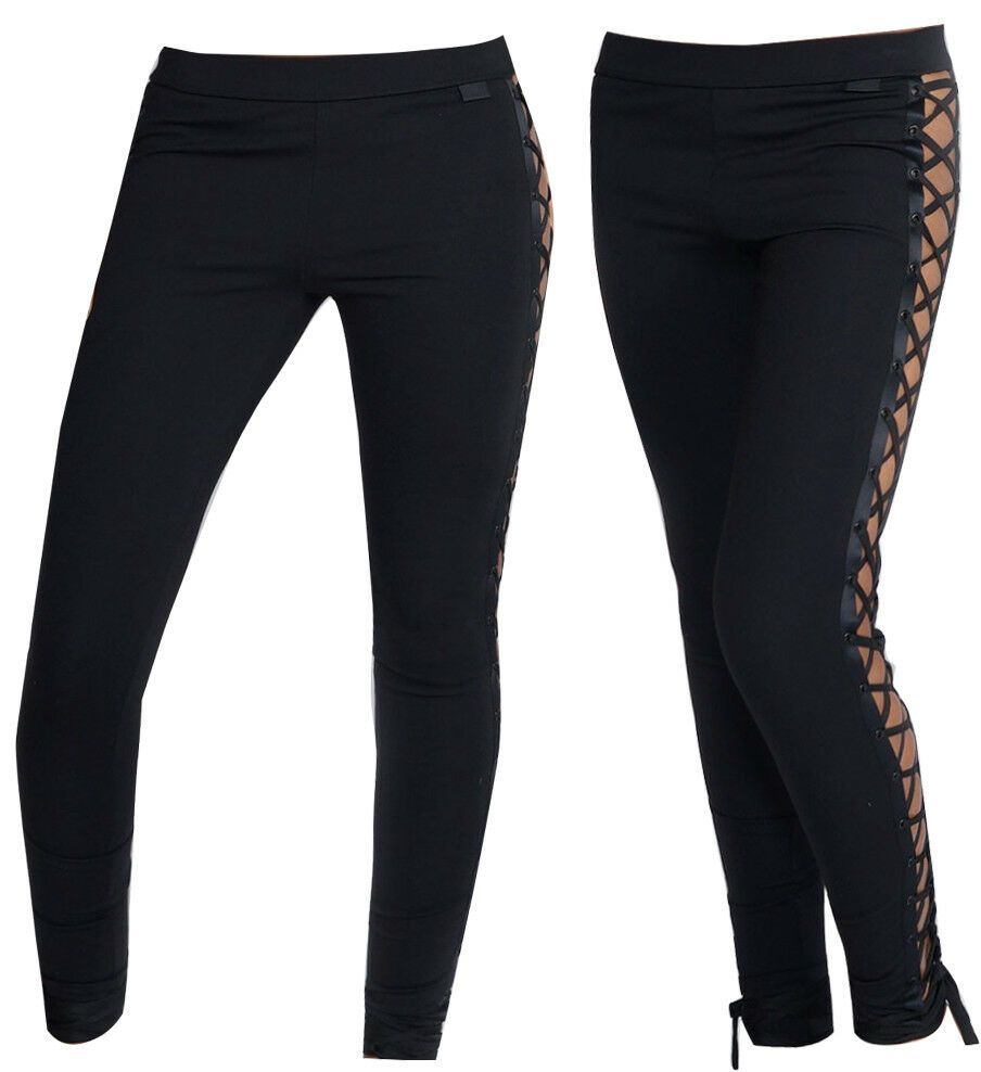 Schwarze Leggings mit Schnürdetails