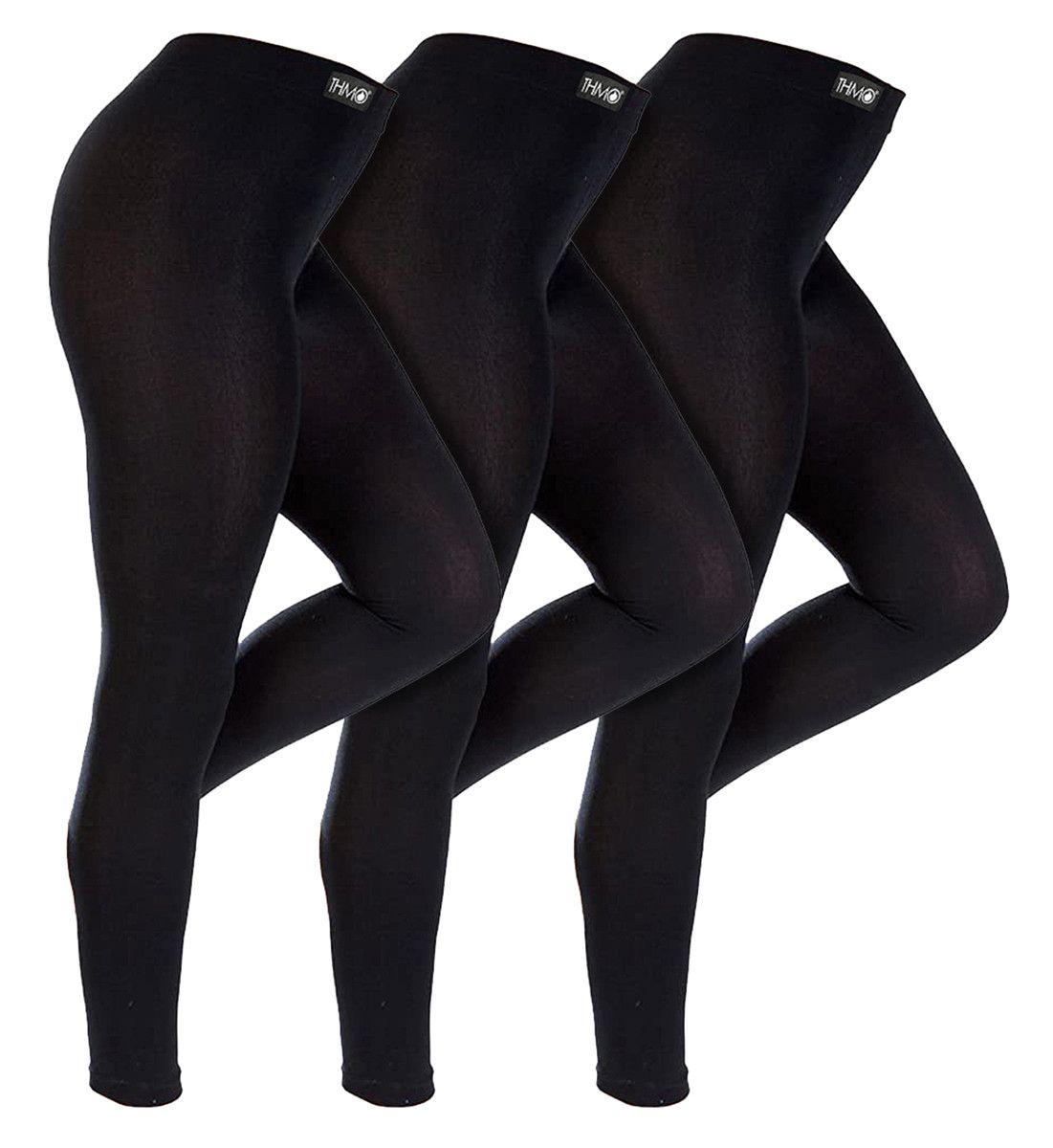3 Paar Multipack Womens Winter Leggings | THMO | Warm Thermal Footless Tights in Schwarz - Schwarz