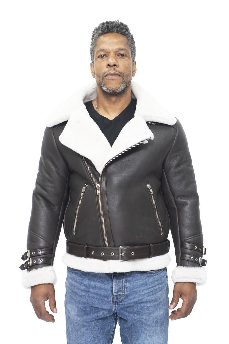 Herren-Bikerjacke aus Shearling-Leder
