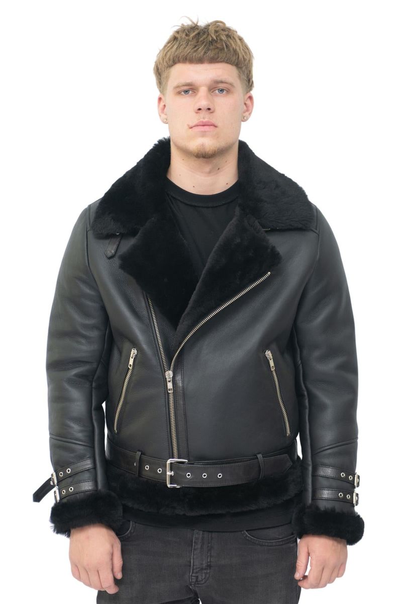 Herren-Bikerjacke aus Shearling-Leder
