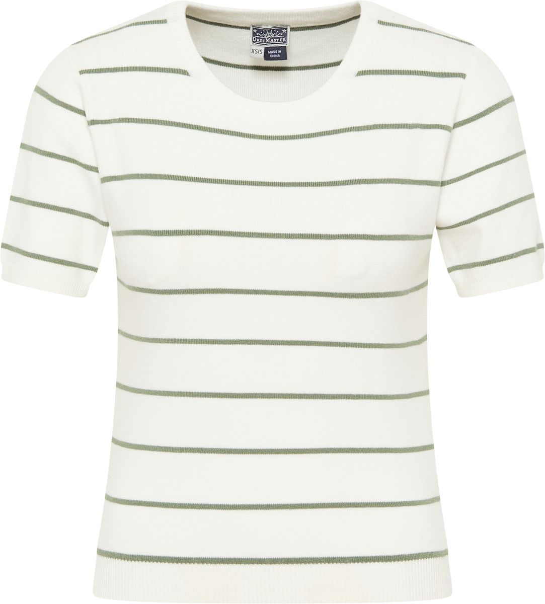 Dreimaster Kurzarm-Pullover Damen Wollweiss Oliv