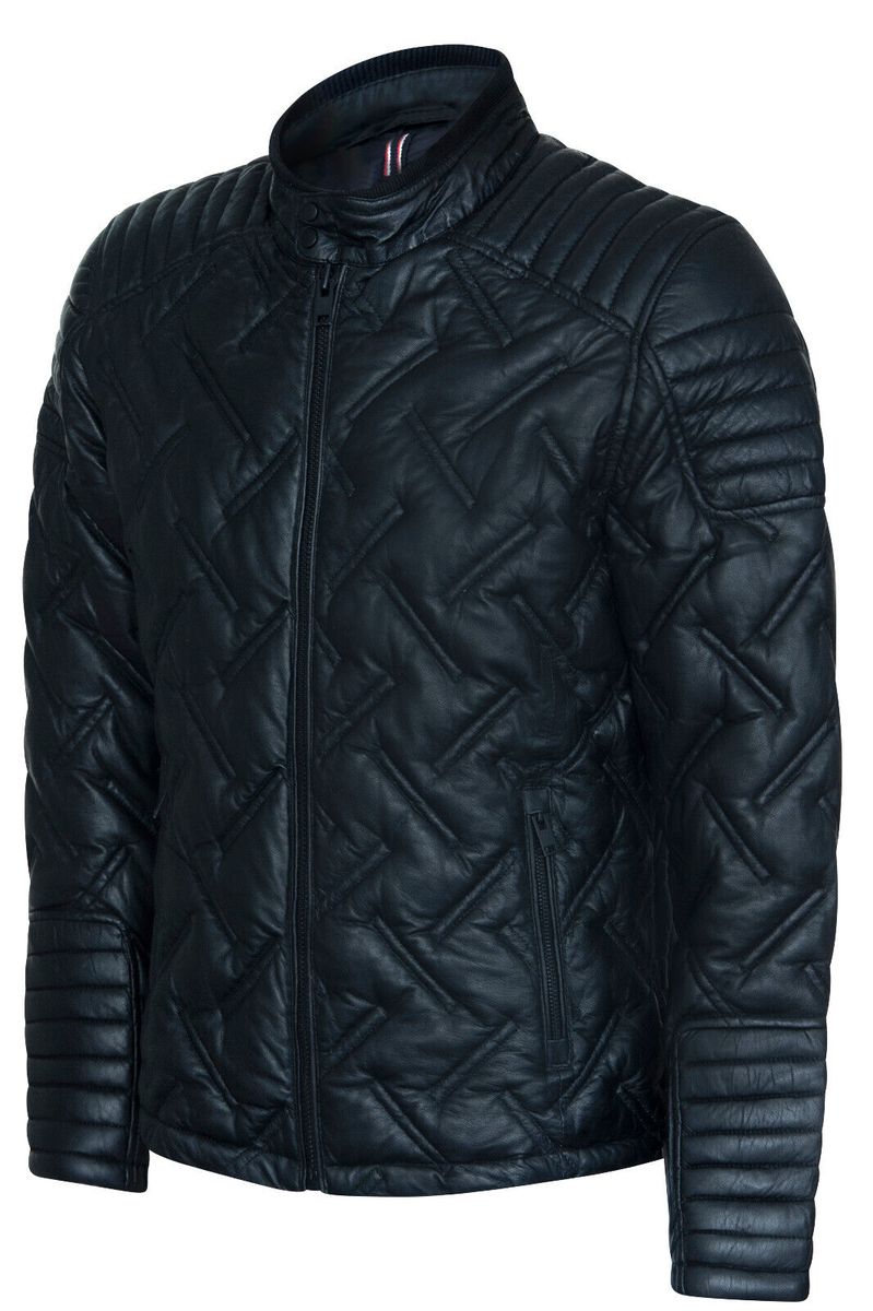 Gesteppte Leder-Bikerjacke