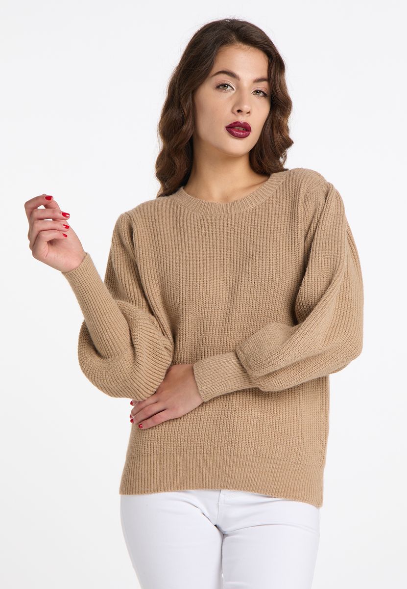 Rippstrickpullover mit Puffärmeln