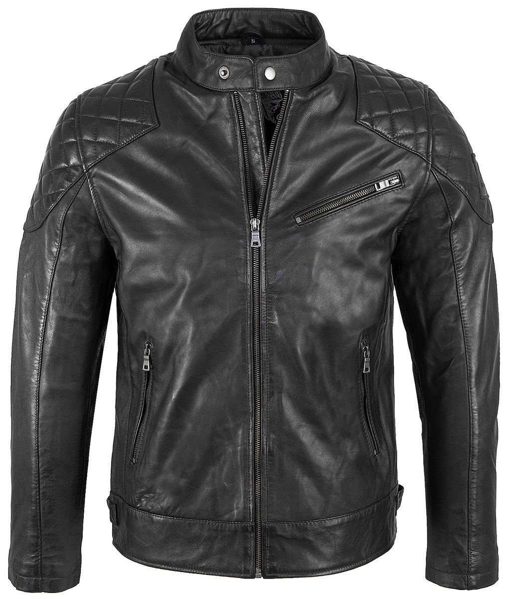 Leder-Bikerjacke mit gesteppten Schultern