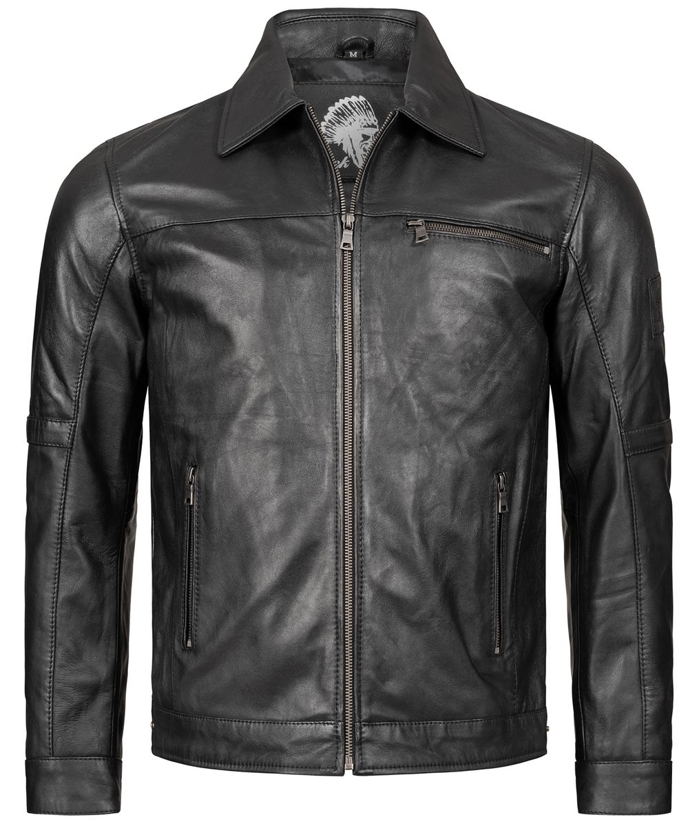 Leder-Bikerjacke mit gesteppten Schultern