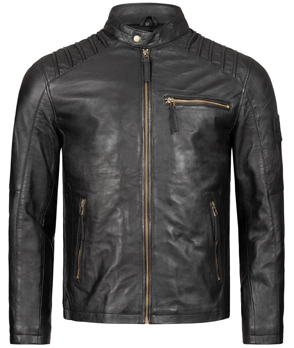 Leder-Bikerjacke mit gesteppten Schultern