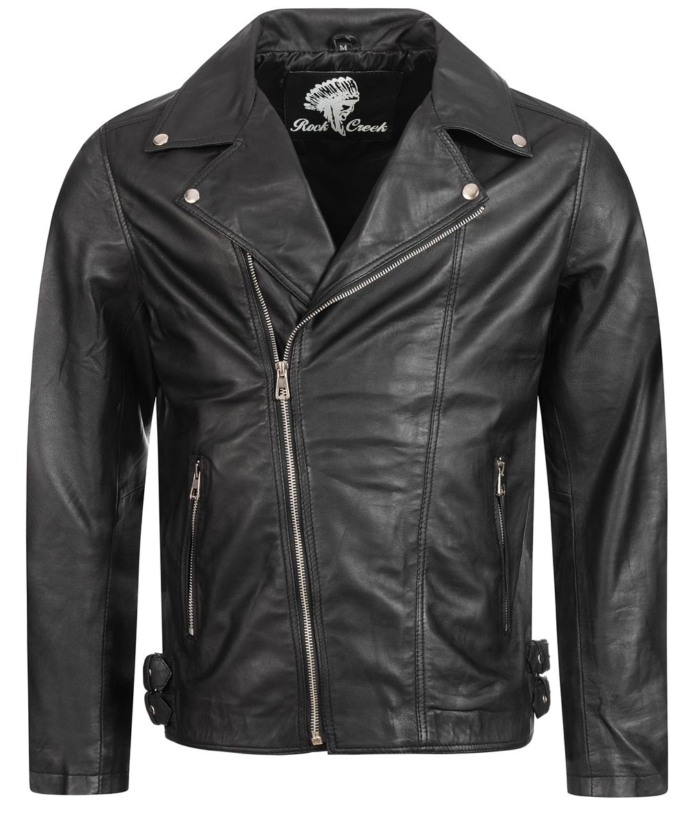 Leder-Bikerjacke mit gesteppten Schultern