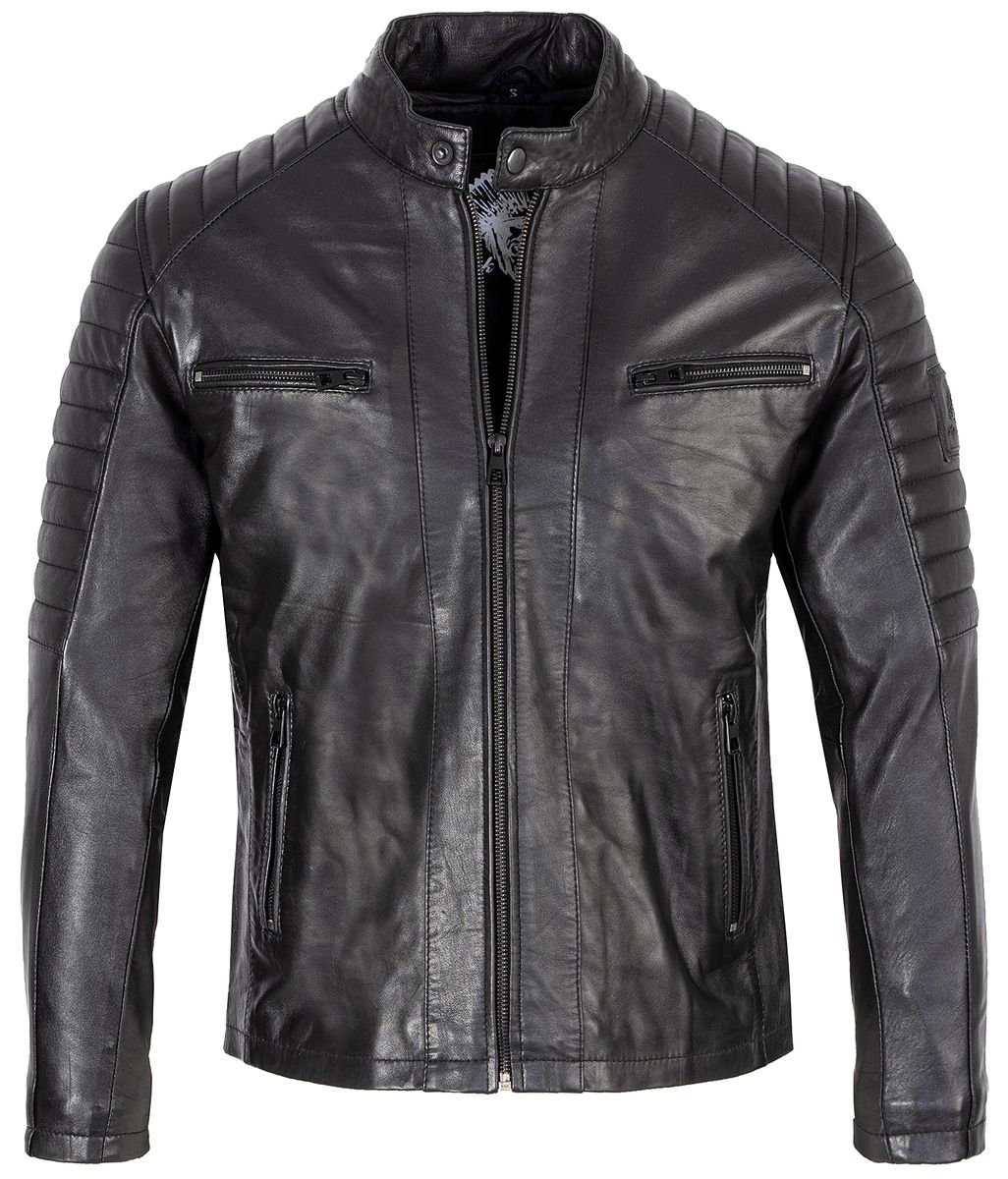 Leder-Bikerjacke mit gesteppten Schultern