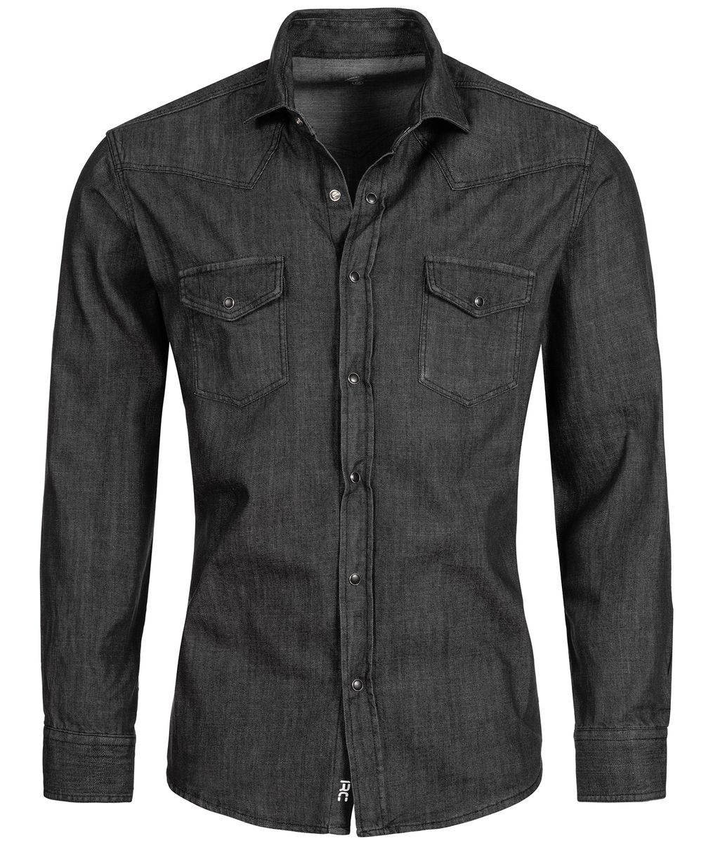 Herren Dunkelgraues Denim Western Hemd