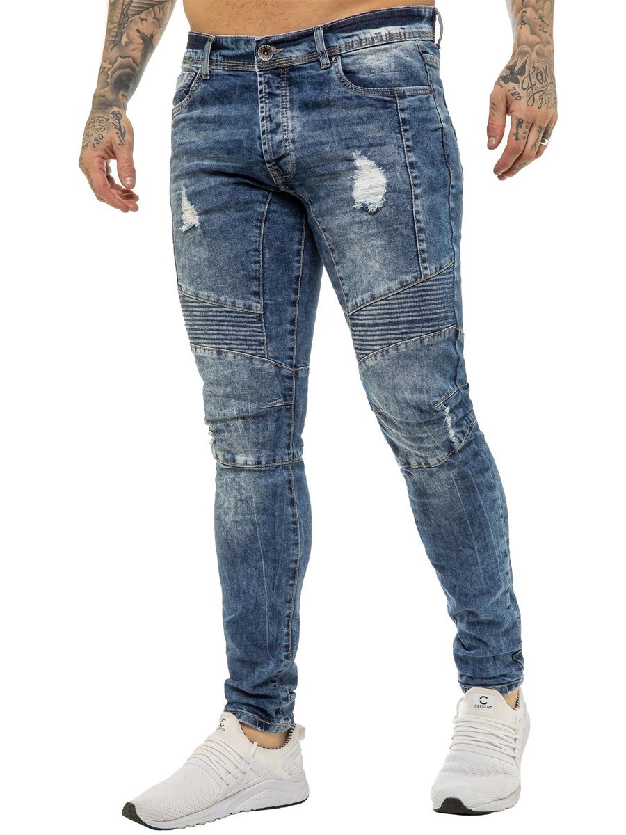 Destroyed Stretch Skinny Biker Jeans
