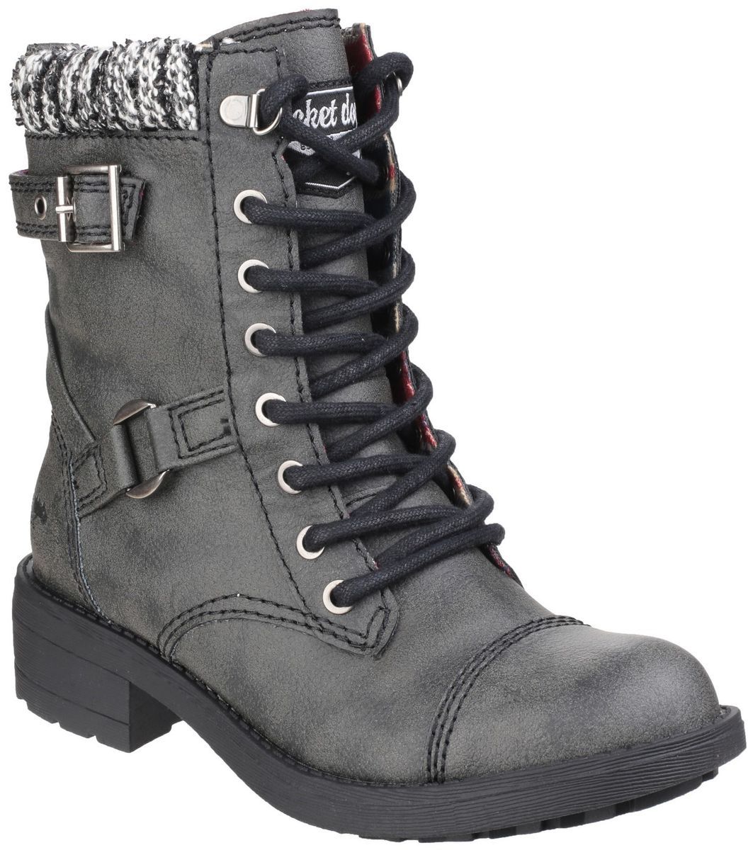 Biker-Boots mit Strickkragen im Distressed-Look