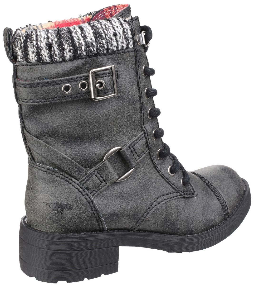 Biker-Boots mit Strickkragen im Distressed-Look