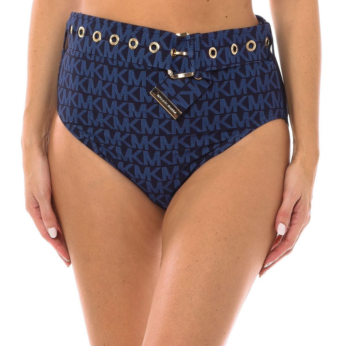 Hoch taillierte Bikinihose mit Logo-Print