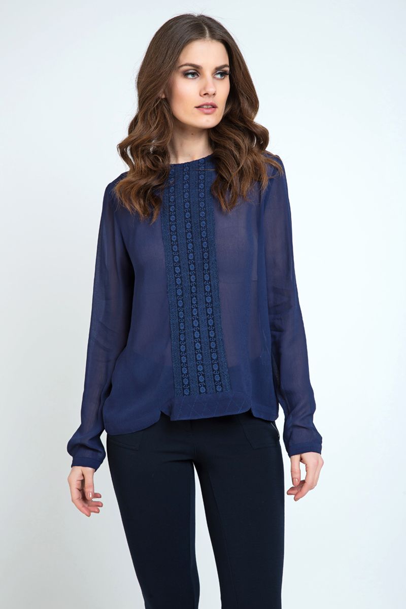 Transparente bestickte marineblaue Bluse