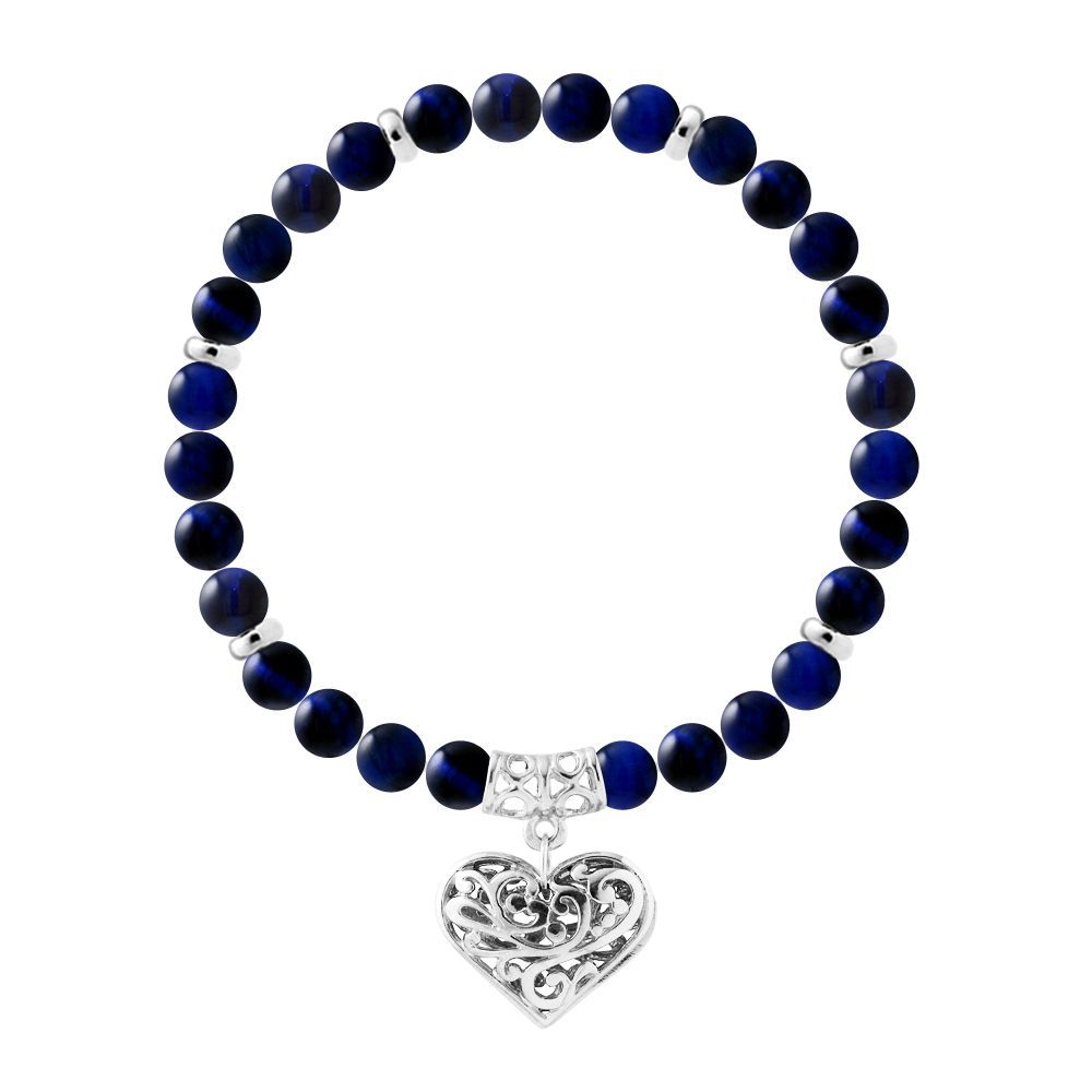 Blaues Tigerauge Perlenarmband Herzanhänger