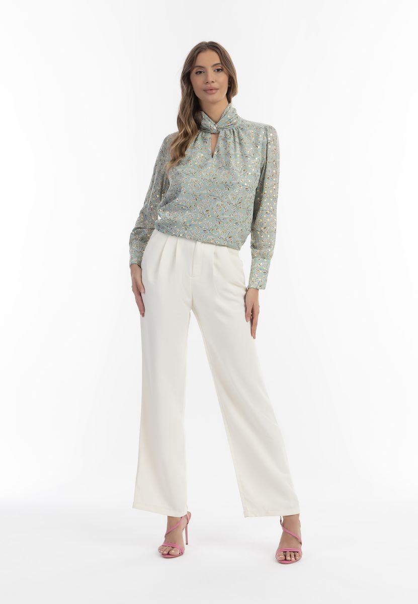Romantische Blumenbluse mit Goldpunkten