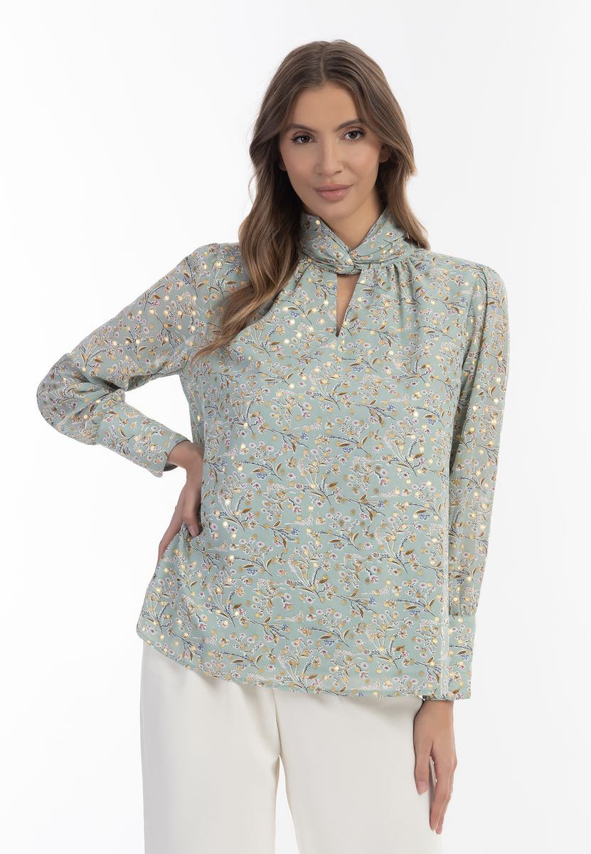 Romantische Blumenbluse mit Goldpunkten