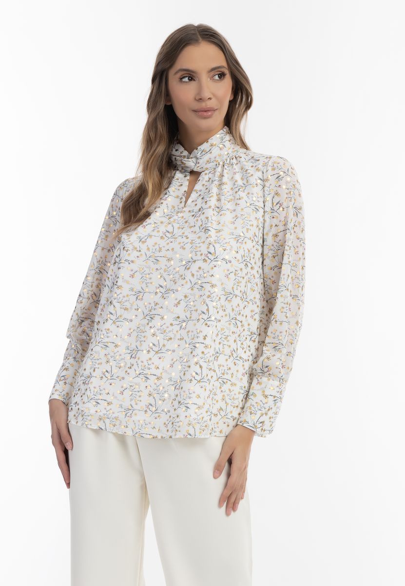 Romantische Blumenbluse mit Goldpunkten