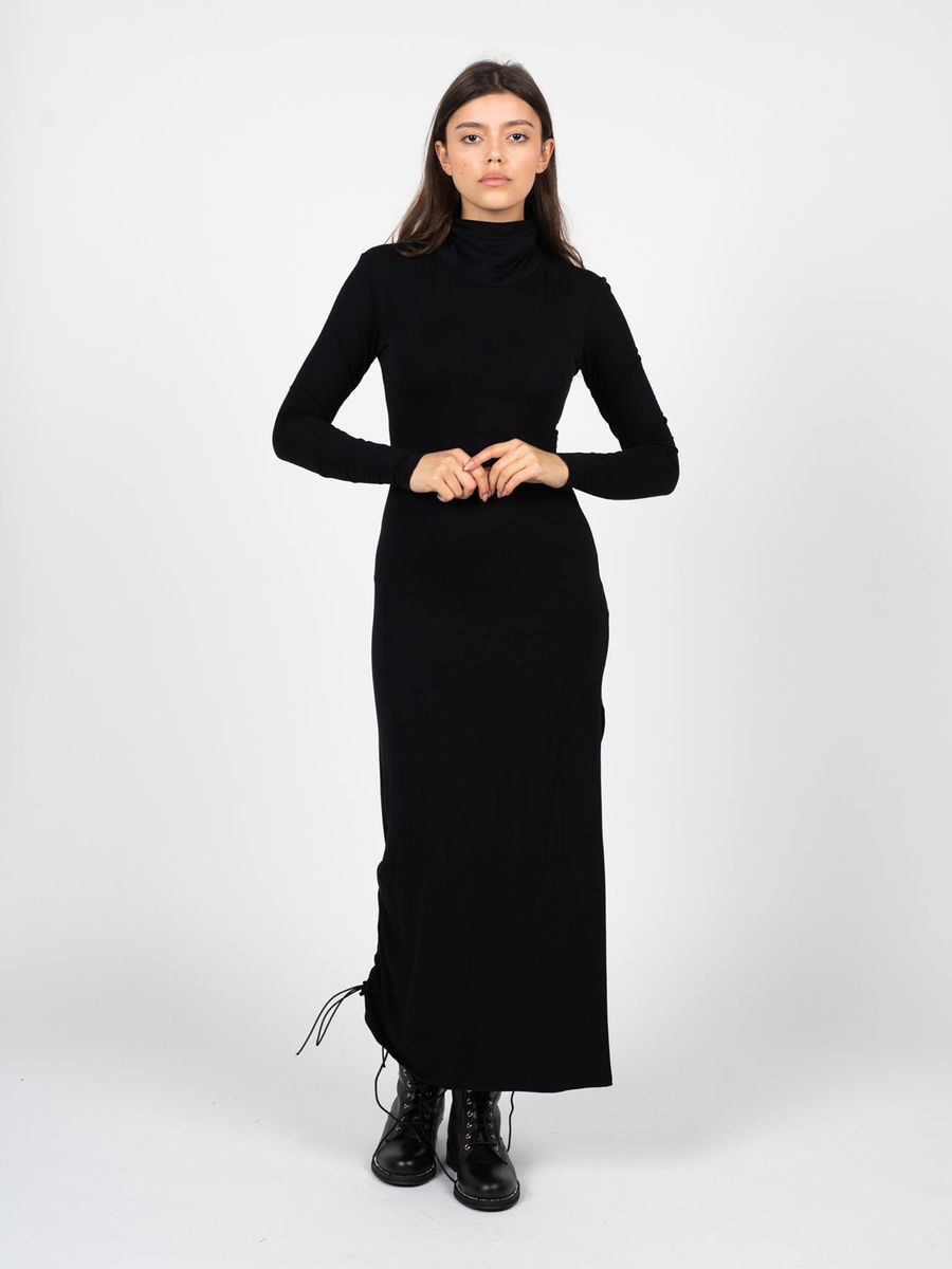 Rollkragen-Maxikleid mit Kordelzug