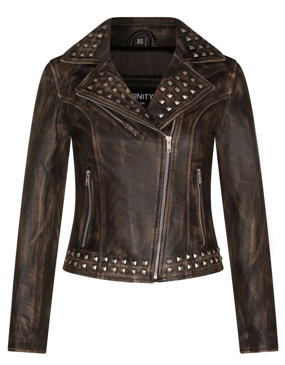 Damen Biker-Lederjacke mit Nieten