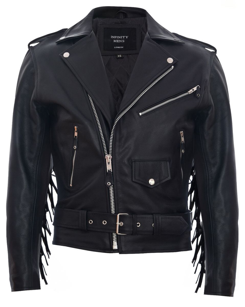 Leder-Bikerjacke mit Fransenbesatz