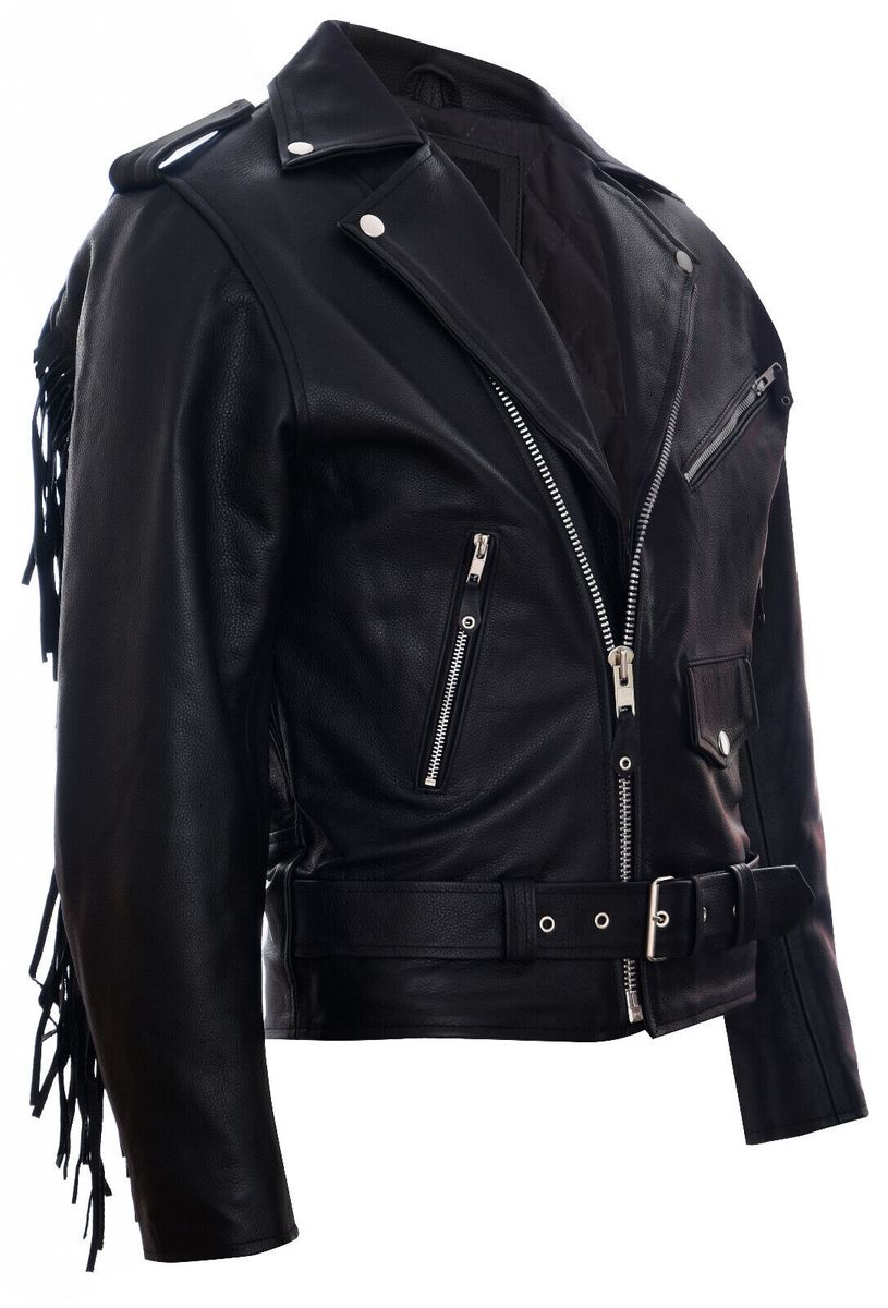 Slim-Fit Leder-Bikerjacke mit Fransen