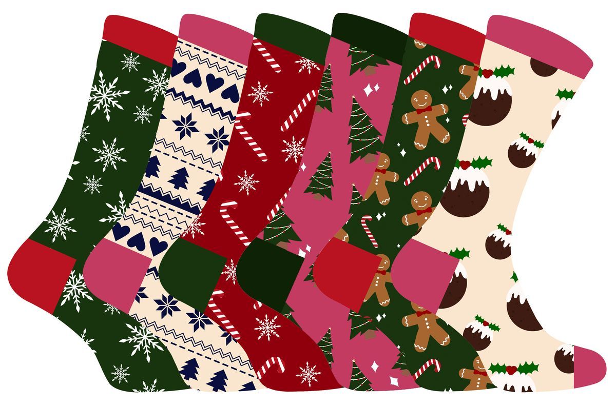 Damen Weihnachten Socken | Socken Snob | Damen bunte Neuheit Design Weihnachten Socken | Geschenk für Sie - 6 Pack