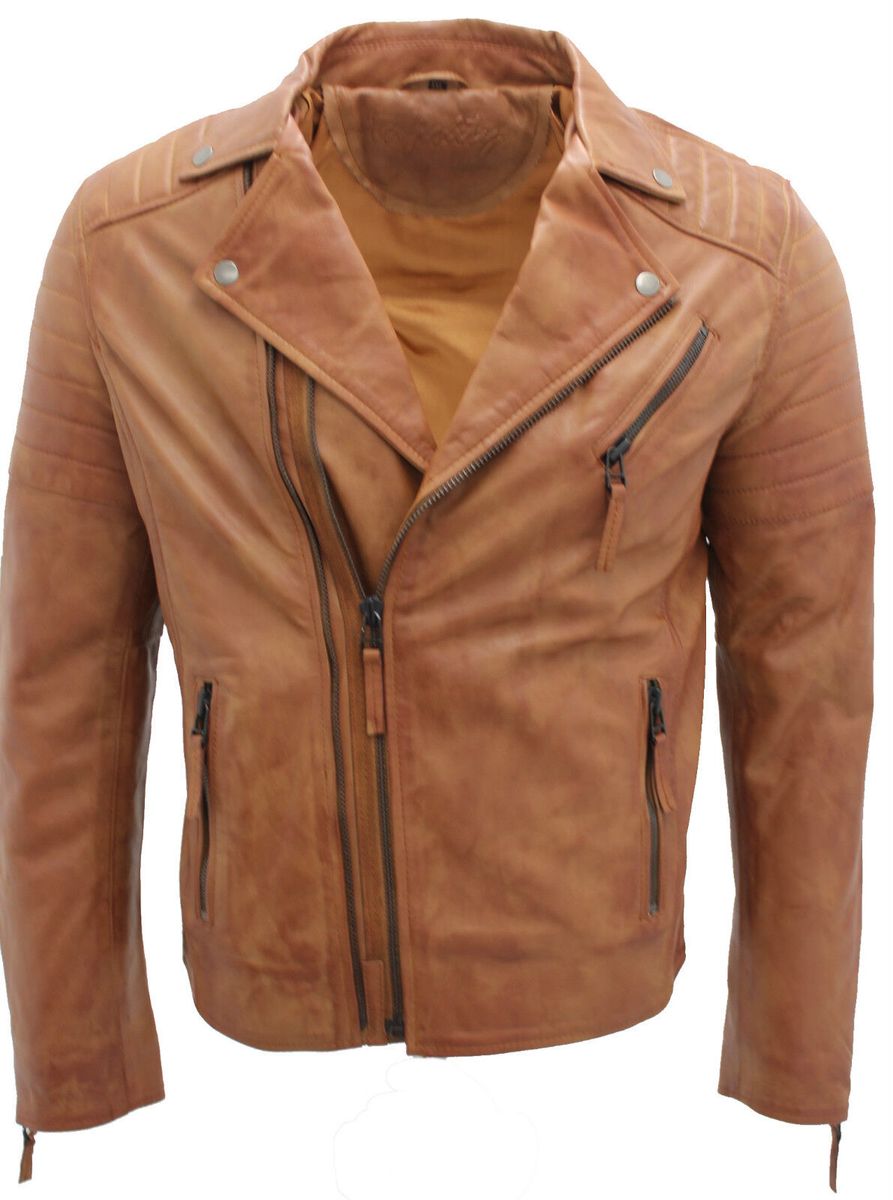 Schmal geschnittene Bikerjacke aus Leder