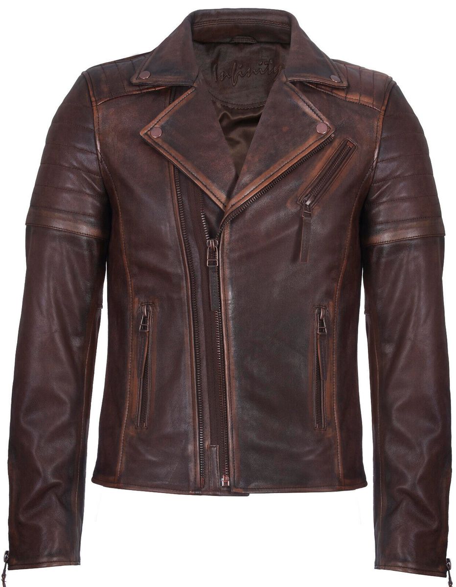 Schmal geschnittene Bikerjacke aus Leder